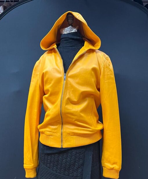 Yellow leather hoodie