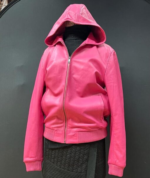 Pink leather hoodie