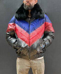 Black red blue python bubble jacket