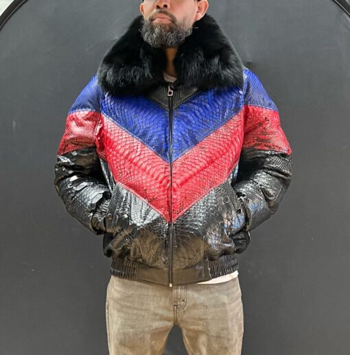 Black red blue python bubble jacket