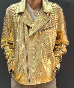 Biker style gold python jacket
