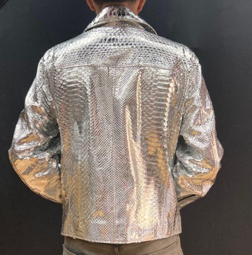 Biker style silver python jacket