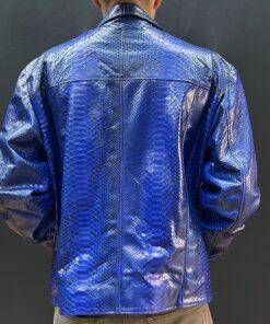 Biker style full skin python jacket Blue