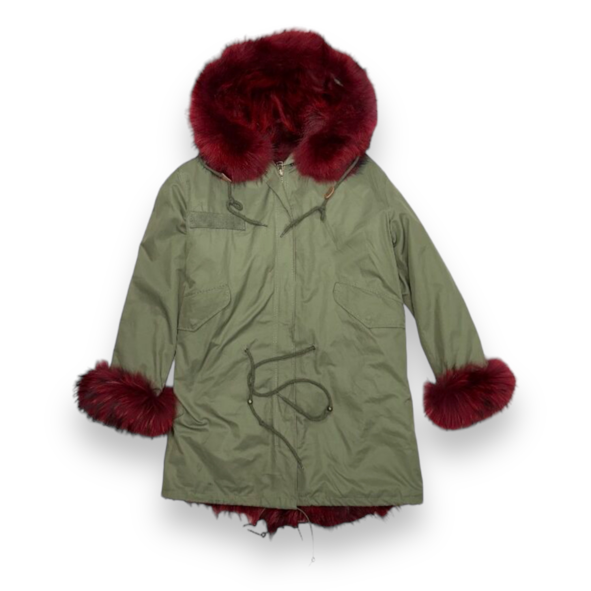 Green Parka with Fox Collar and Fox Wrist - Daniel's Leather