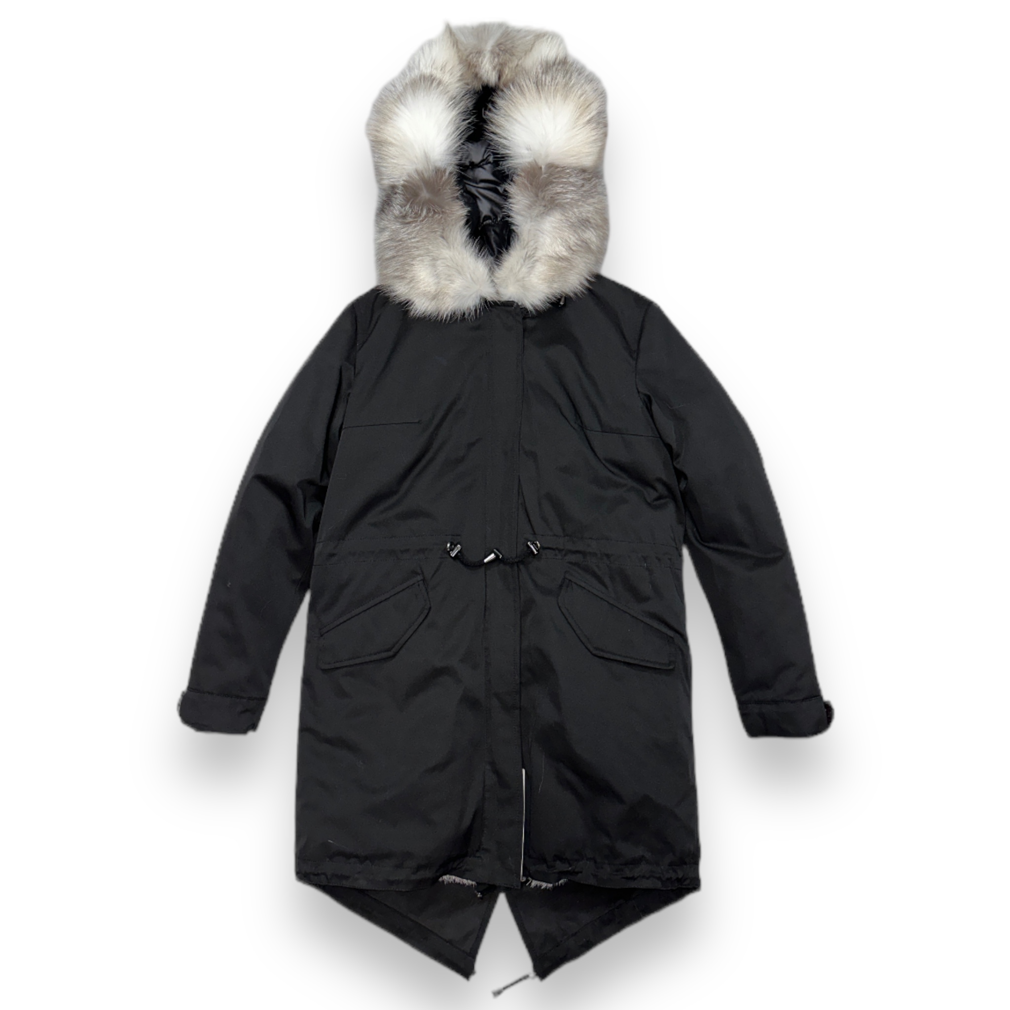 Black Parka with White Fox Hood - Daniel's Leather