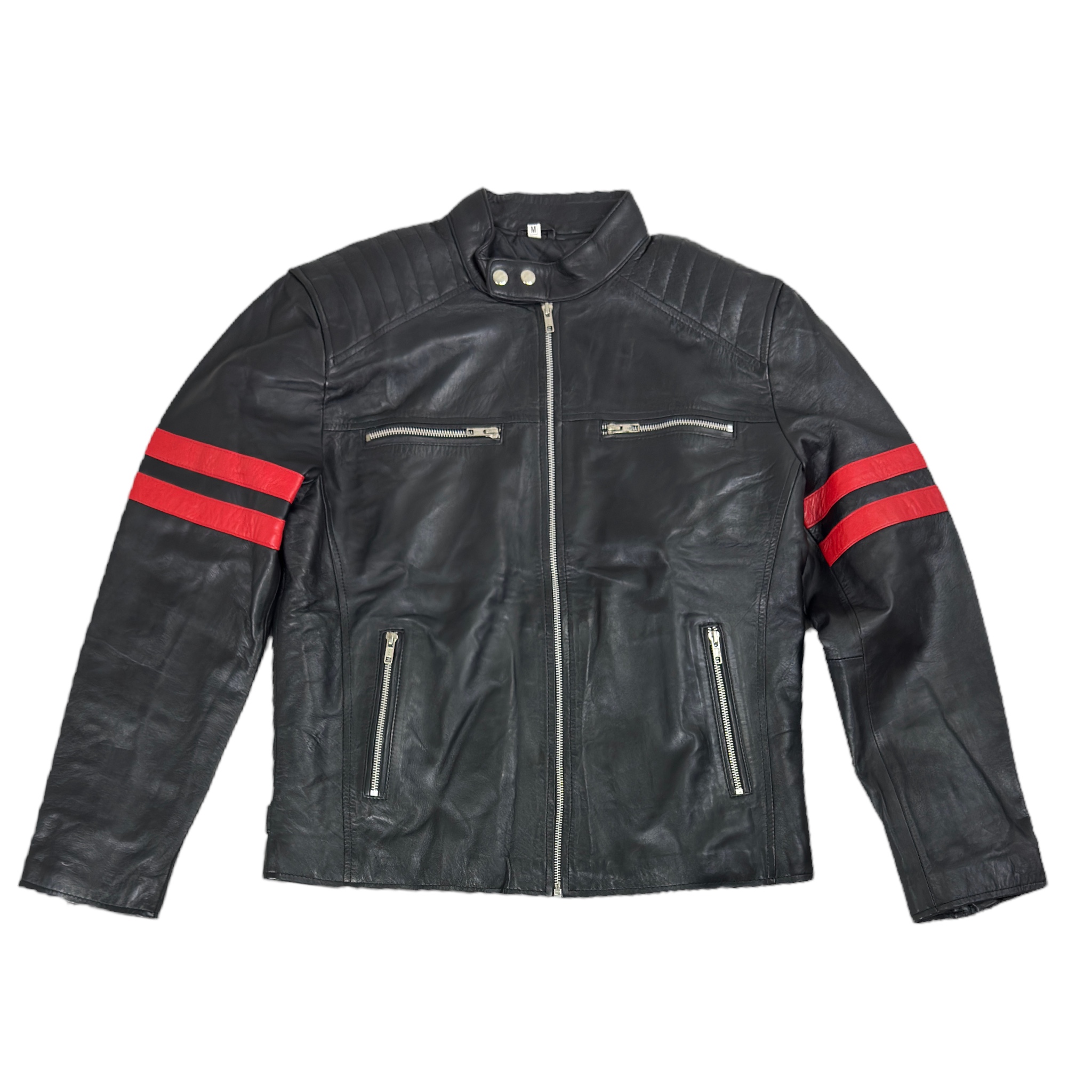 Red Striped Black Leather Jacket - Daniel's Leather