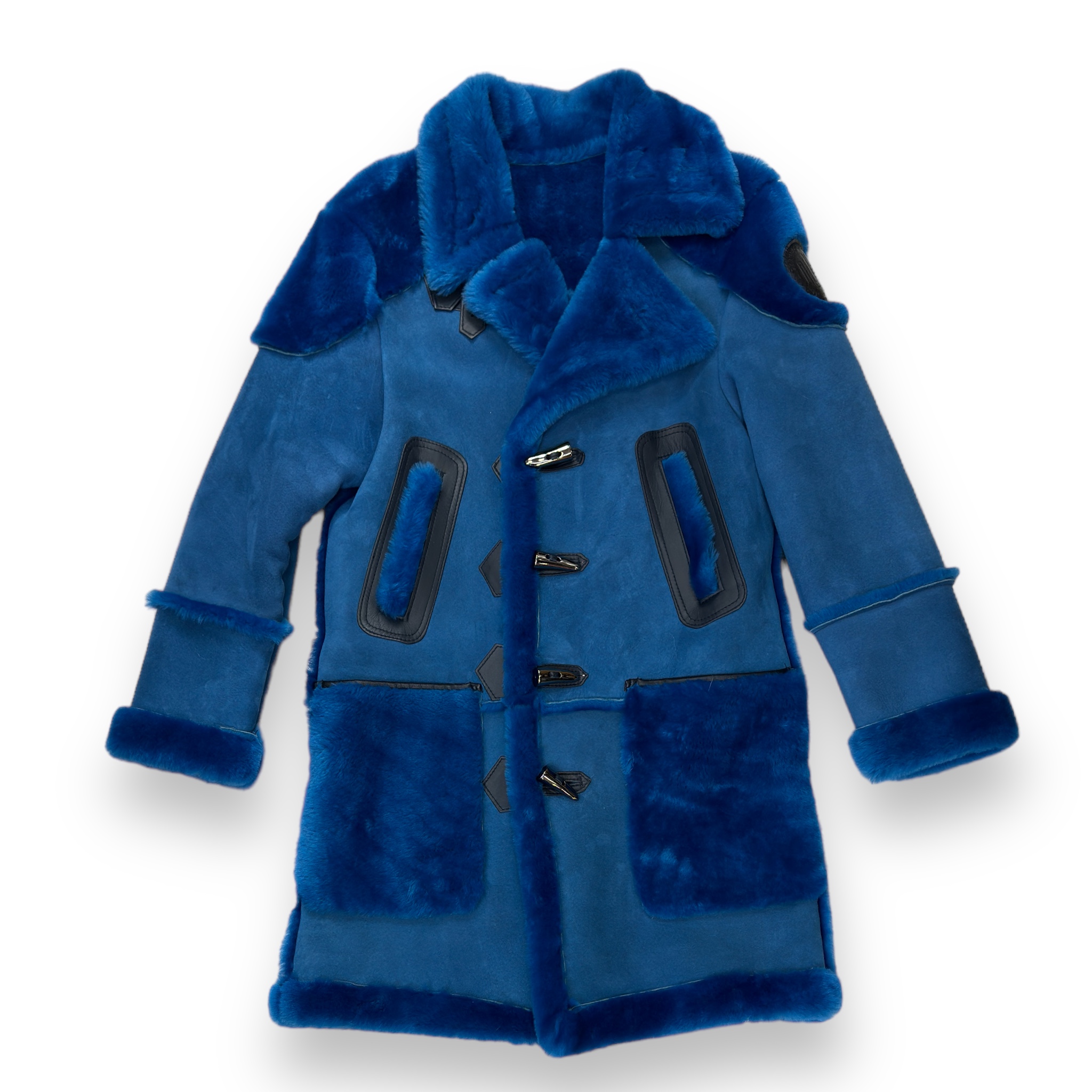 Blue Shearling Coat with Blue Collar - Daniel's Leather