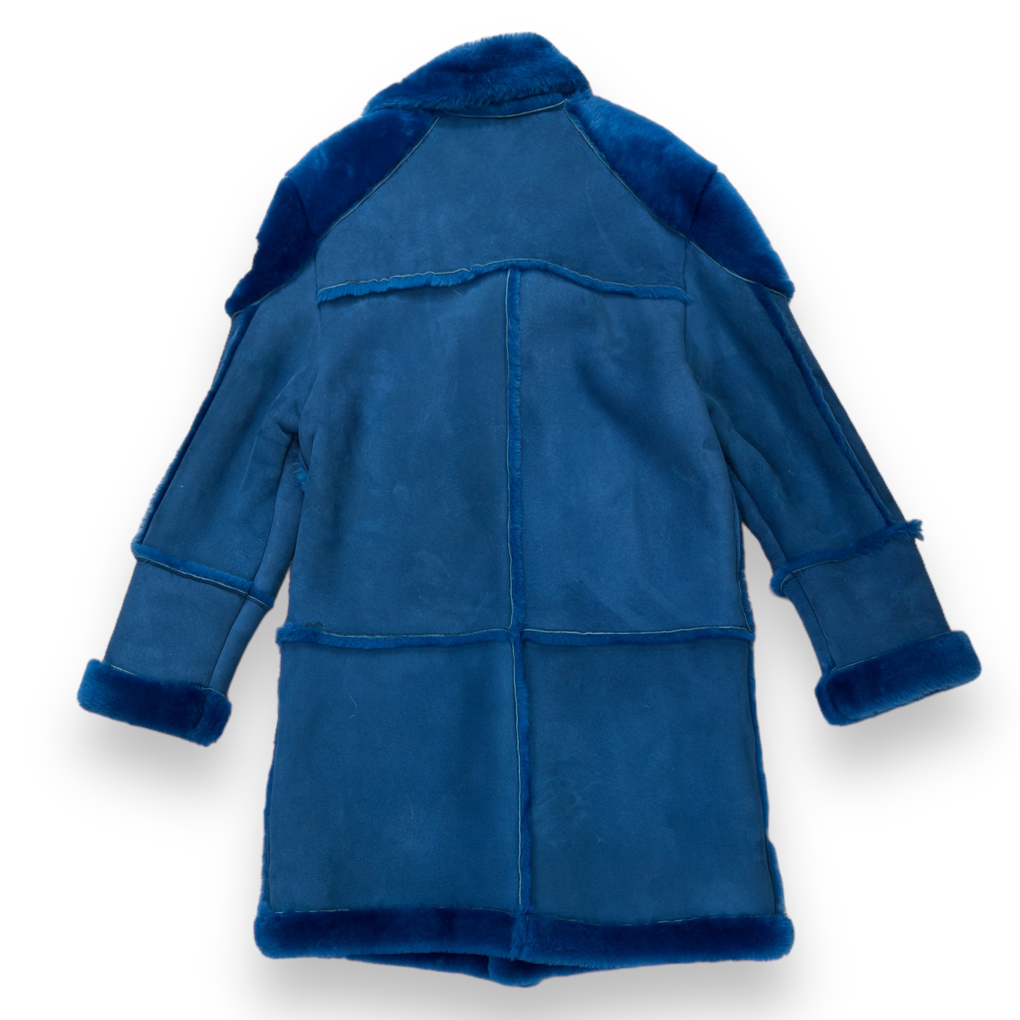 Blue Shearling Coat with Blue Collar - Daniel's Leather